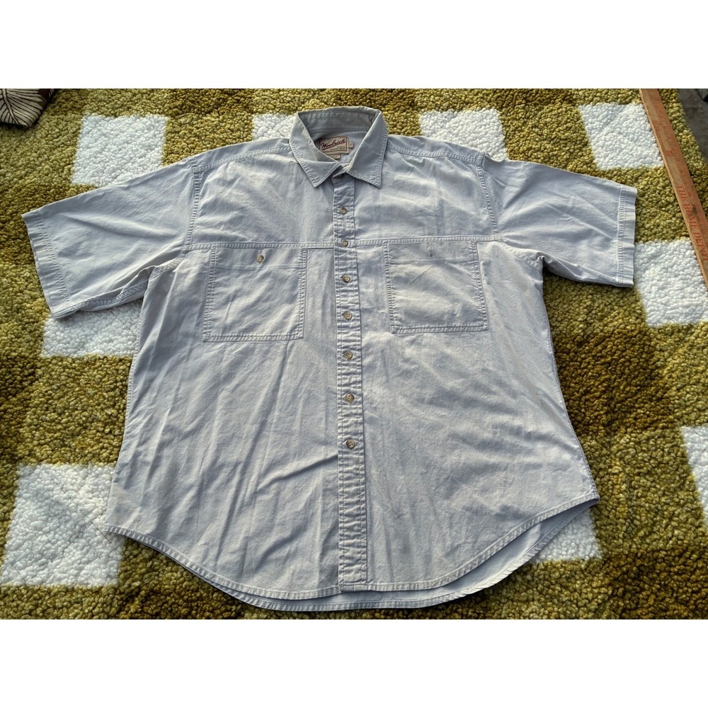 Woolrich Mens Large Short Sleeve Button Down Shirt Gray 100% Cotton Utility Work